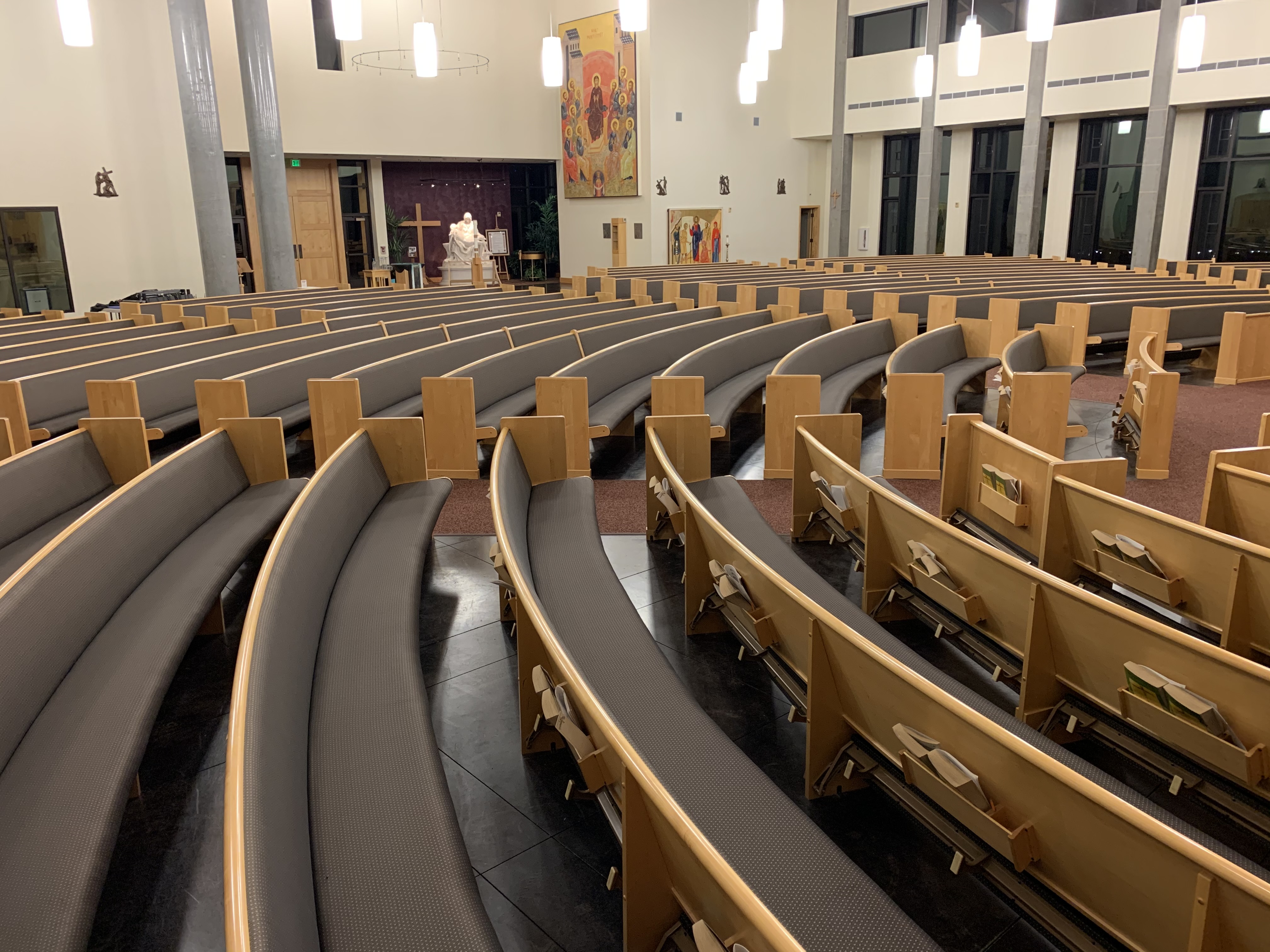 Onsite Radius Pew Upholstery in Tualatin, Oregon by Woods Church Interiors - FV3