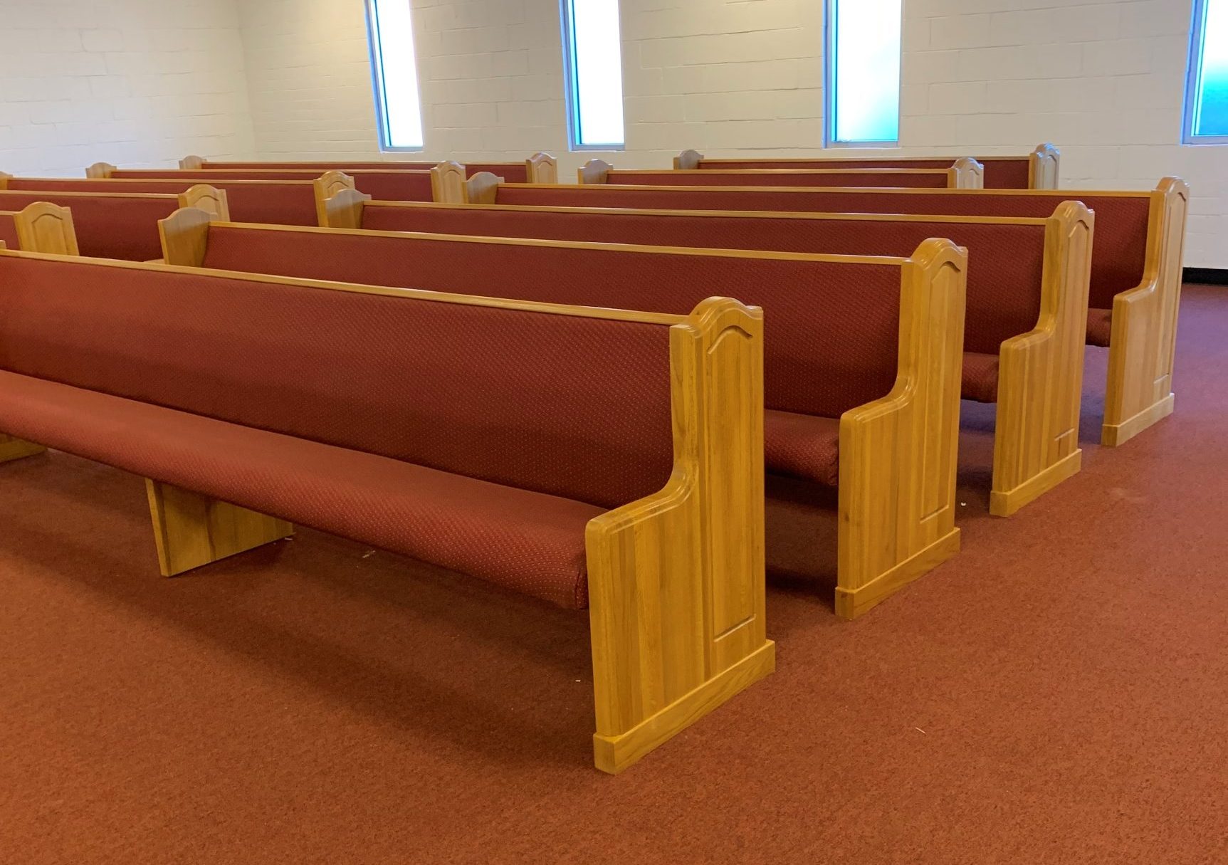 New Church pews installed by Woods Church Interiors at Church of our Living God in Woodville, North Carolina - 80
